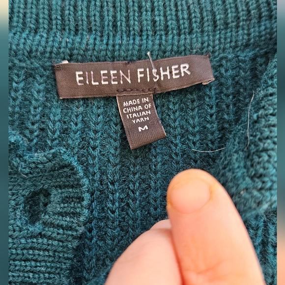 Eileen Fisher 100% Wool Knitted Sweater. Deep Green Size MEDIUM. Collared/button - Picture 6 of 13